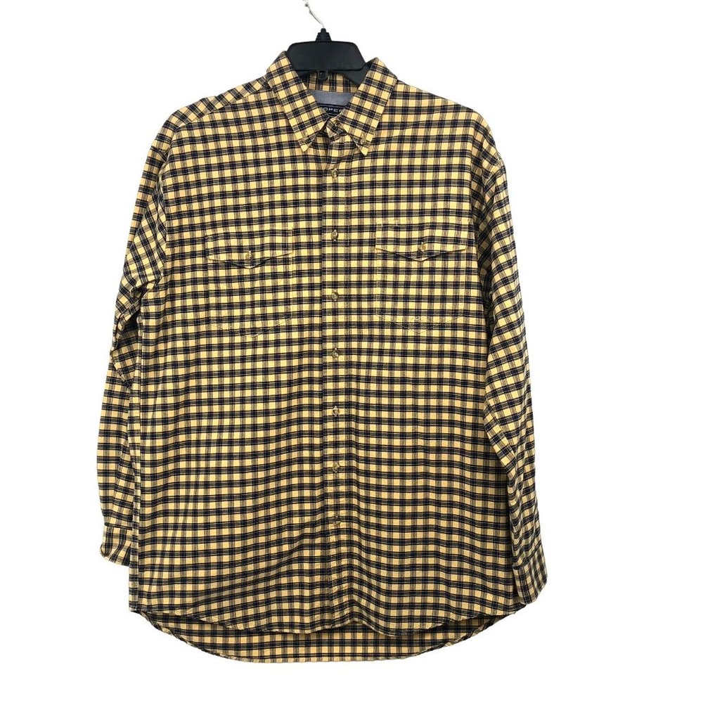 Roper Western Shirt Mens LT Tall Used Yellow Blue Plaid